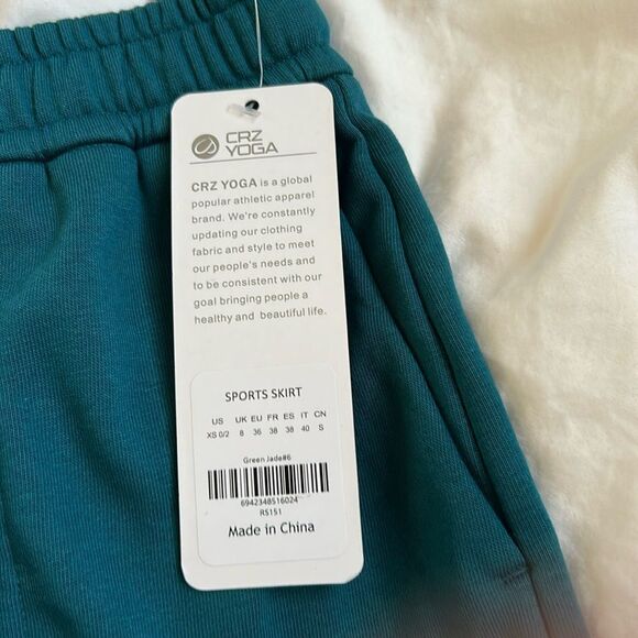 CRZ YOGA Cotton Sweat 17'' Jersey Skirt with Pockets, Green Jade, XS, NWT - Picture 10 of 10
